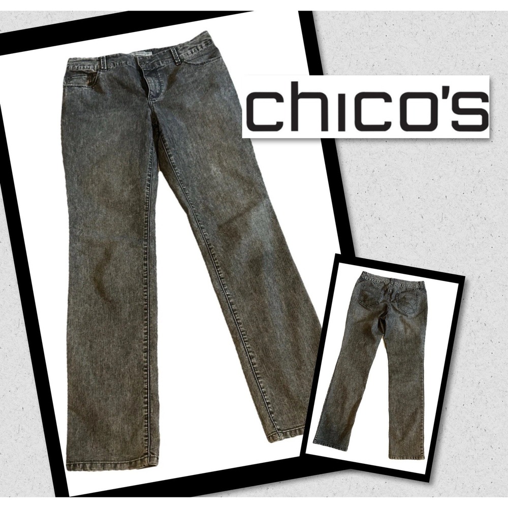 Chico's 1 Platinum Jeans Women's Gray Denim Ultimate Fit Slim Leg Mid-Rise 31x31